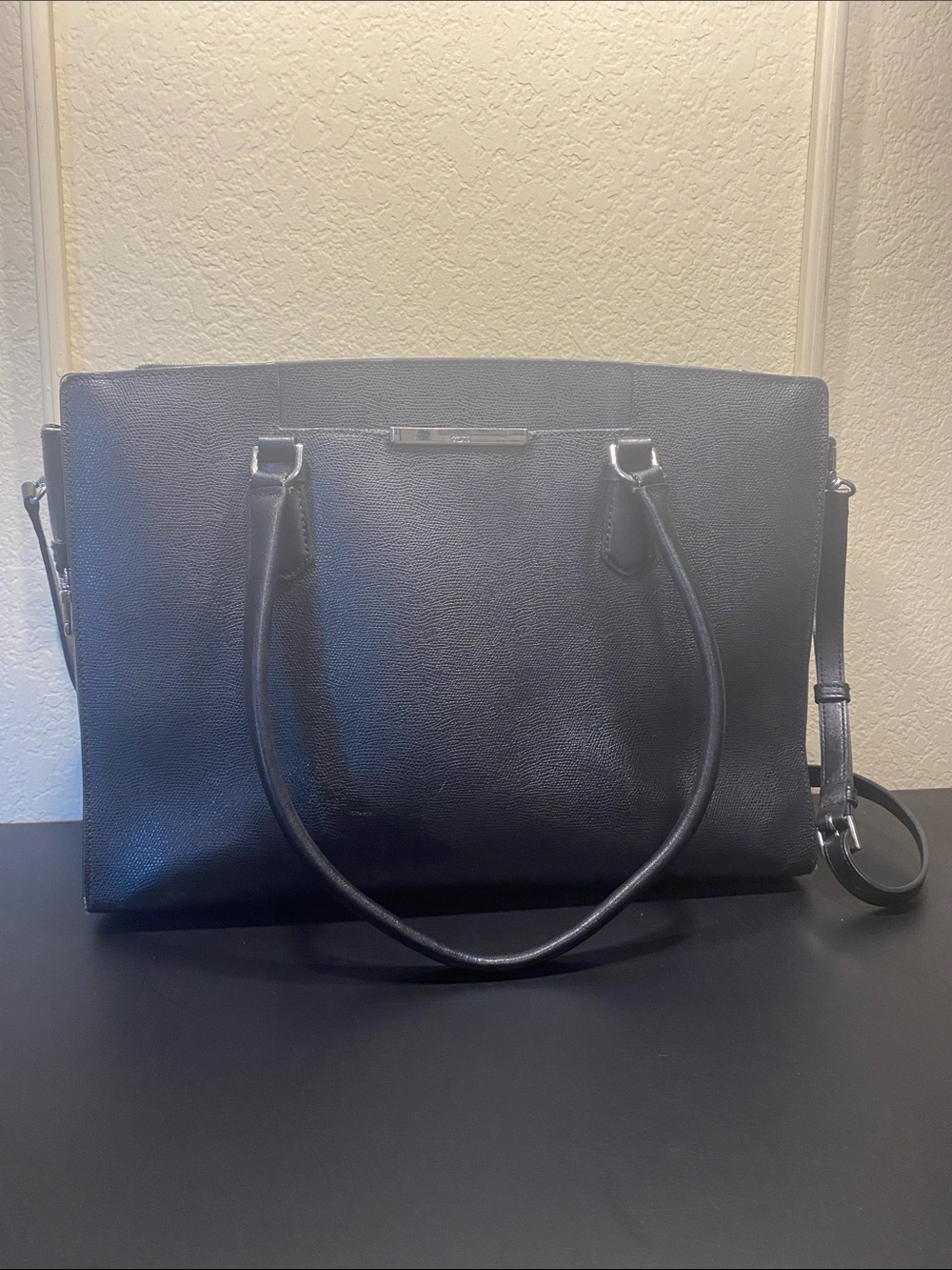 Tumi Black Pebbled Leather Tote with Detachable Strap
